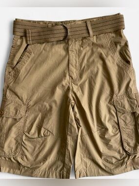 Airwalk Men’s Tan Cotton Cargo Utility Shorts with Belt Sz 30